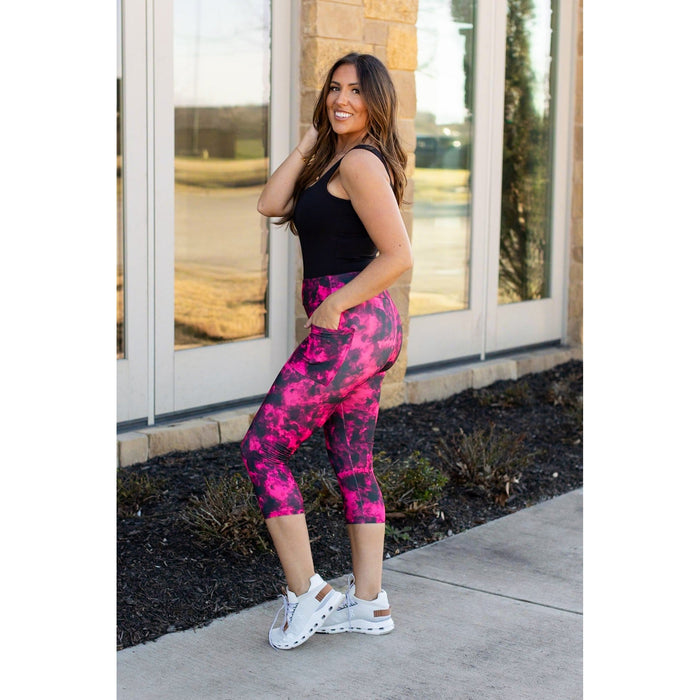 Ready to Ship | Pink and Black Tie Dye CAPRI with POCKETS  - Luxe Leggings by Julia Rose®