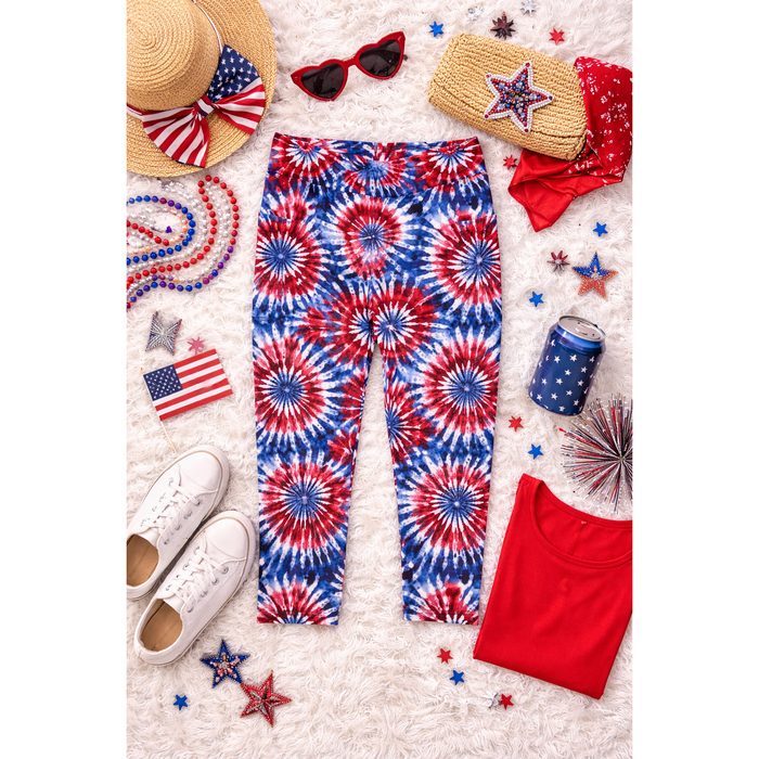 Ready to Ship | Patriotic Tie Dye Capri Leggings