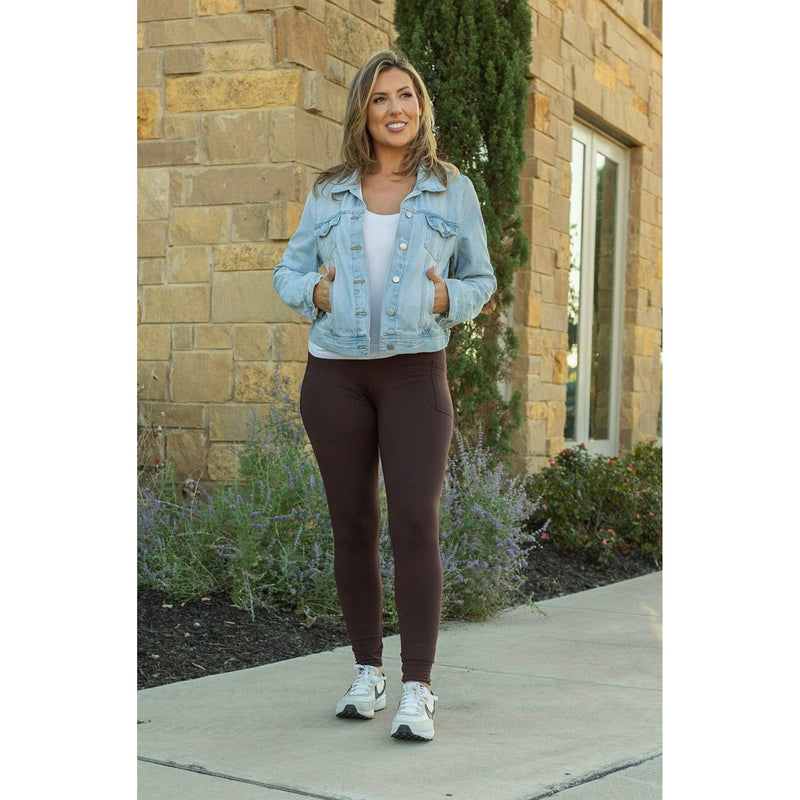 Ready to Ship | Brown FLEECE Full Length Leggings with Pockets*  - Luxe Leggings by Julia Rose®