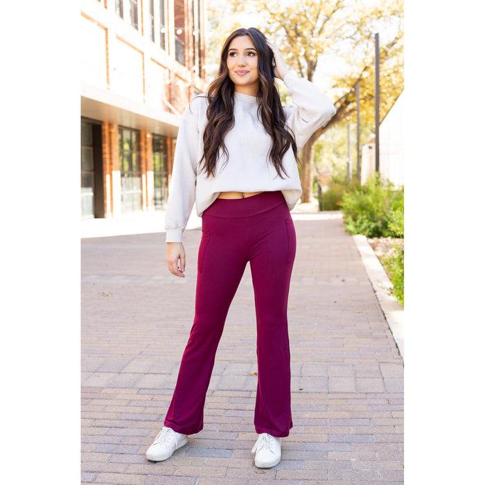Ready to Ship  | The Maeve - 2 PACK -  MAROON Bootcut Leggings with Pockets