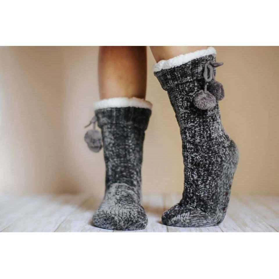 Ready to Ship  | The Meredith - Cozy Fleece lined Pom Socks