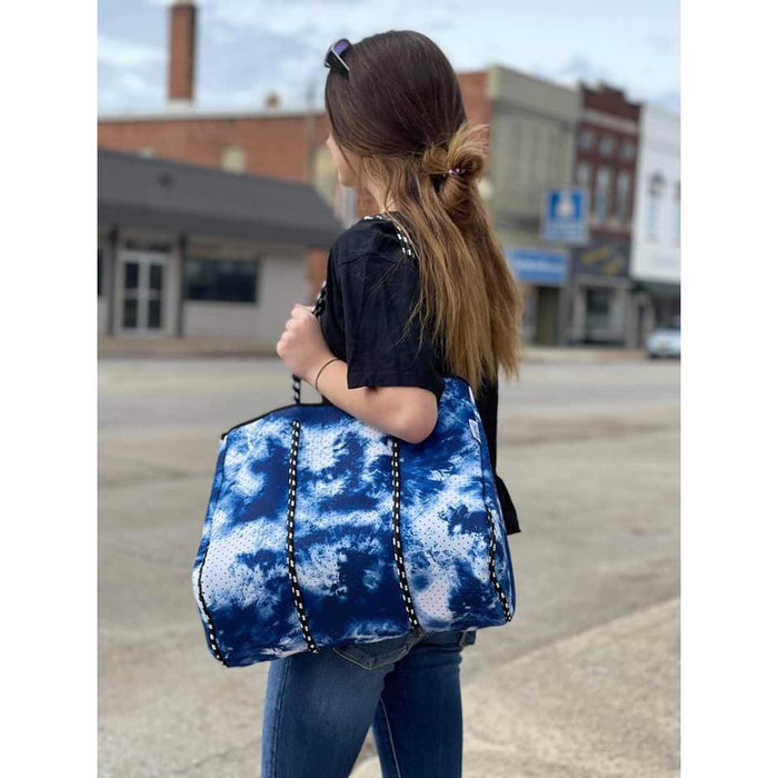 Ready to Ship  | Blue Tie Dye Neoprene Tote Bag