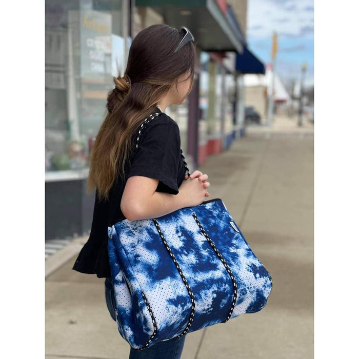 Ready to Ship  | Blue Tie Dye Neoprene Tote Bag