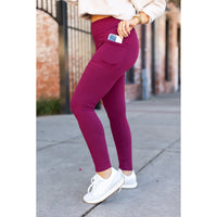 PreOrder | Maroon Full Length Leggings with Pocket  - Luxe Leggings by Julia Rose®