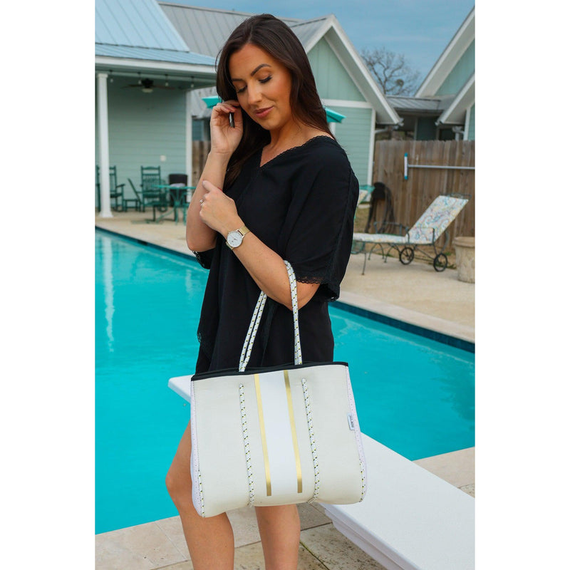 Ready to Ship | The South Beach - Gold Stripe White Neoprene