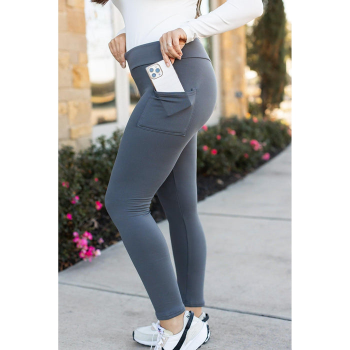 Ready to Ship |  The Ciera L/XL - 2 PACK -  Charcoal FLEECE Full Length Leggings with Pocket