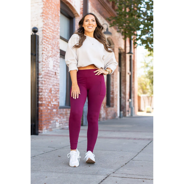 Ready to Ship | Maroon Full Length Leggings with Pocket  - Luxe Leggings by Julia Rose®