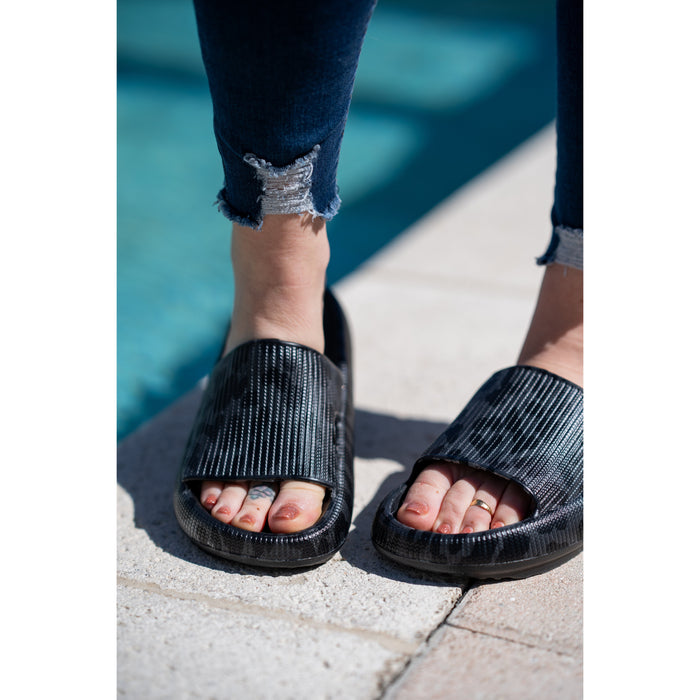 Ready to Ship | BLACK LEOPARD  Insanely Comfy -Beach or Casual Slides