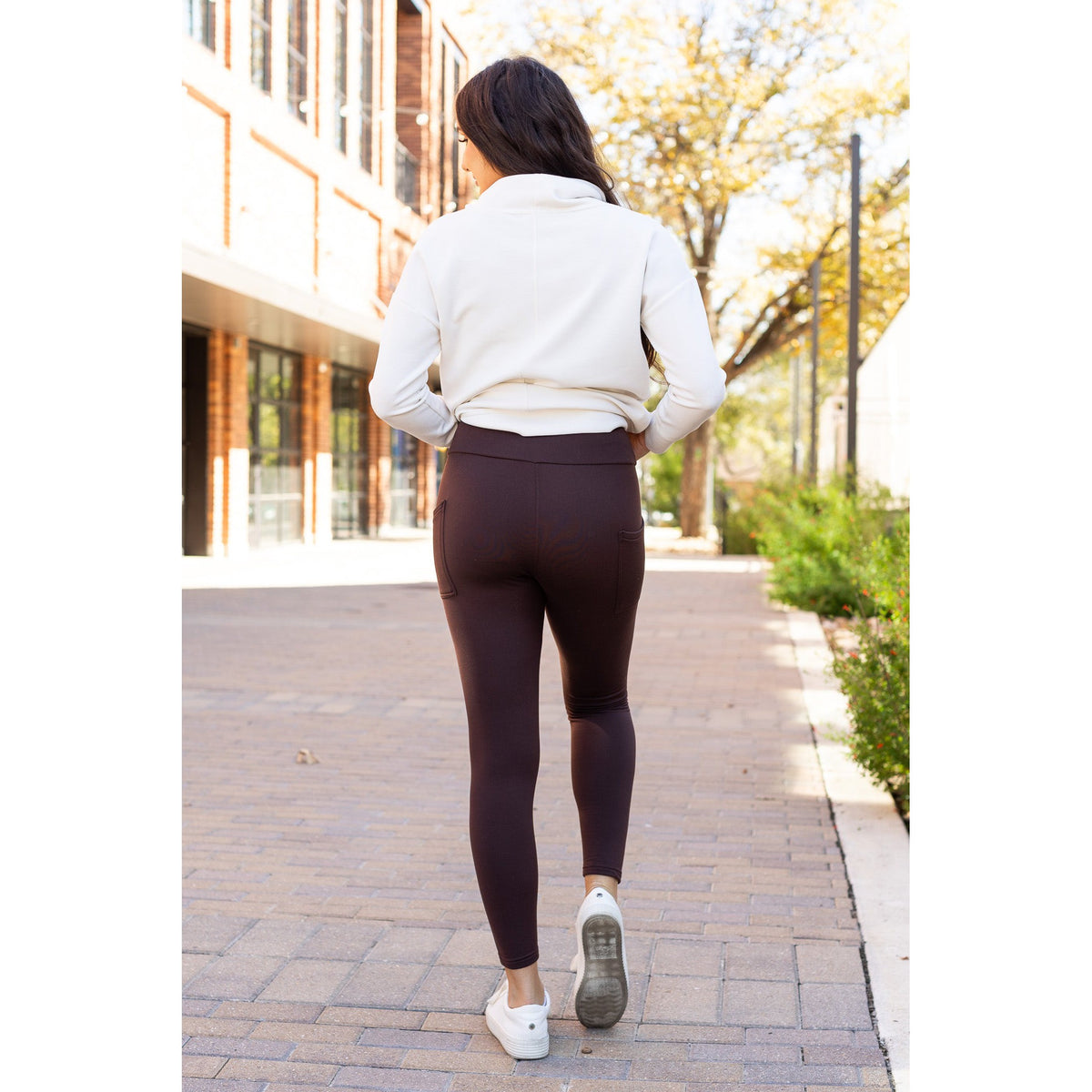 Ready to Ship| The Belle - Brown FLEECE Full Length Leggings with Pockets 2 Pack
