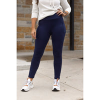 Ready to Ship | The Nicole - Navy FLEECE Full Length with Pocket Leggings 2 Pack
