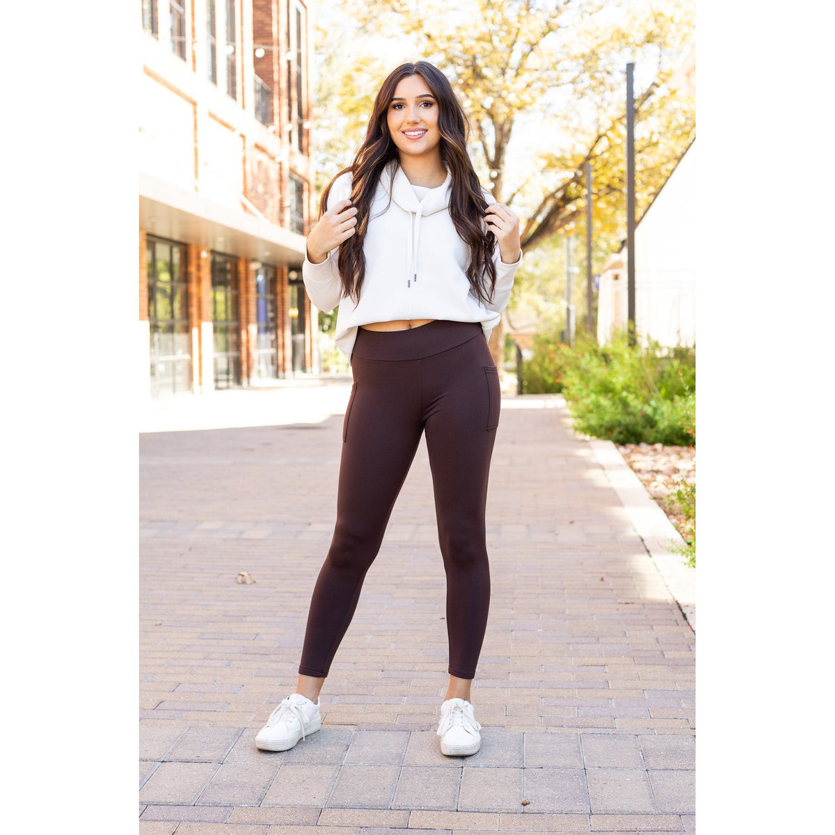 Ready to Ship| The Belle - Brown FLEECE Full Length Leggings with Pockets 2 Pack