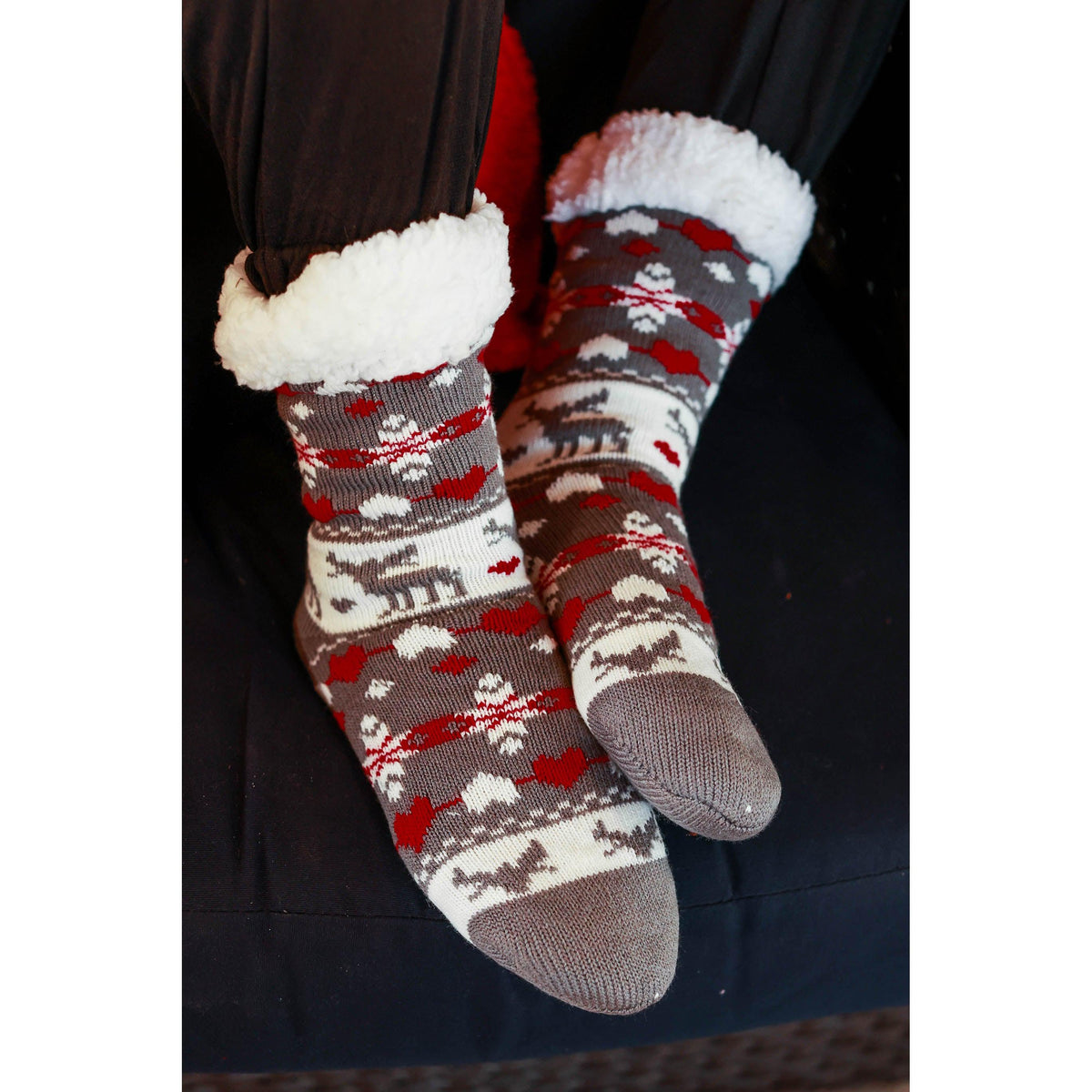 Ready to Ship |The Nyla - Reindeer Fleece Lined Cozy Socks