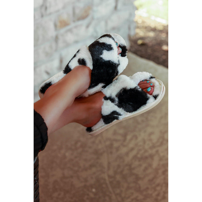 Ready to Ship | Plush Cow Print Slippers