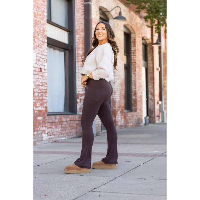 Ready to Ship | The Brandy - 2 PACK - Brown Flare Leggings WITH POCKETS