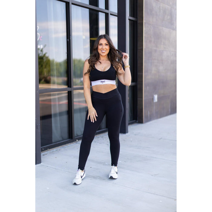 Julia Rose Stephanie crossover black pocket leggings, Women wearing black crossover leggings