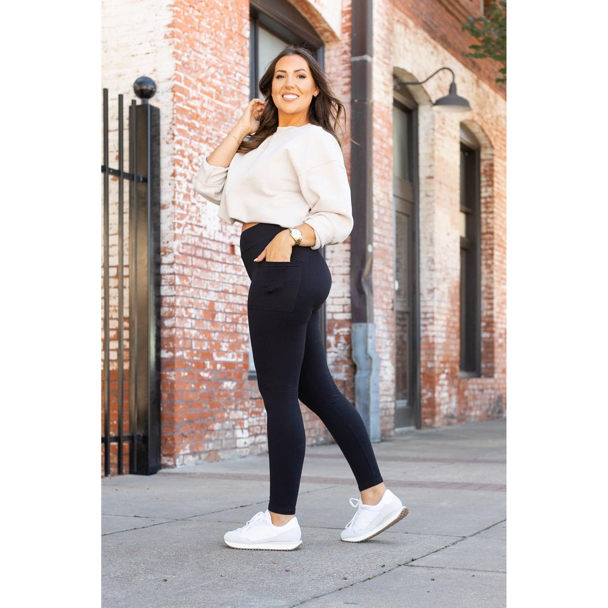 Buttery soft black leggings for women with high waistband