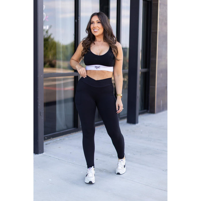 PreOrder |  The Stephanie - Crossover BLACK Pocket Full Length Leggings - 2 PACK