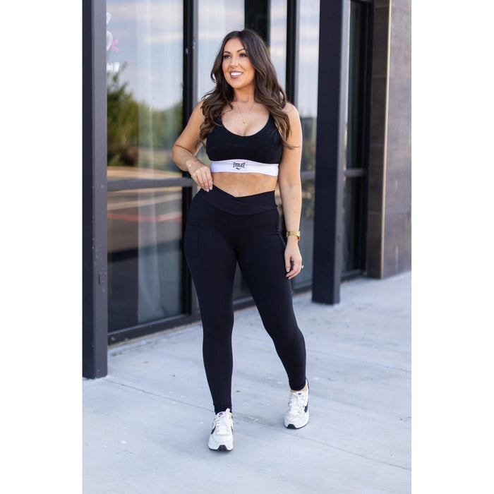 Ready to Ship |  The Stephanie - 2 PACK - Crossover BLACK Pocket Full Length Leggings