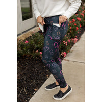 Ready to Ship | Heart Swirls (Black Background) Full Length Leggings