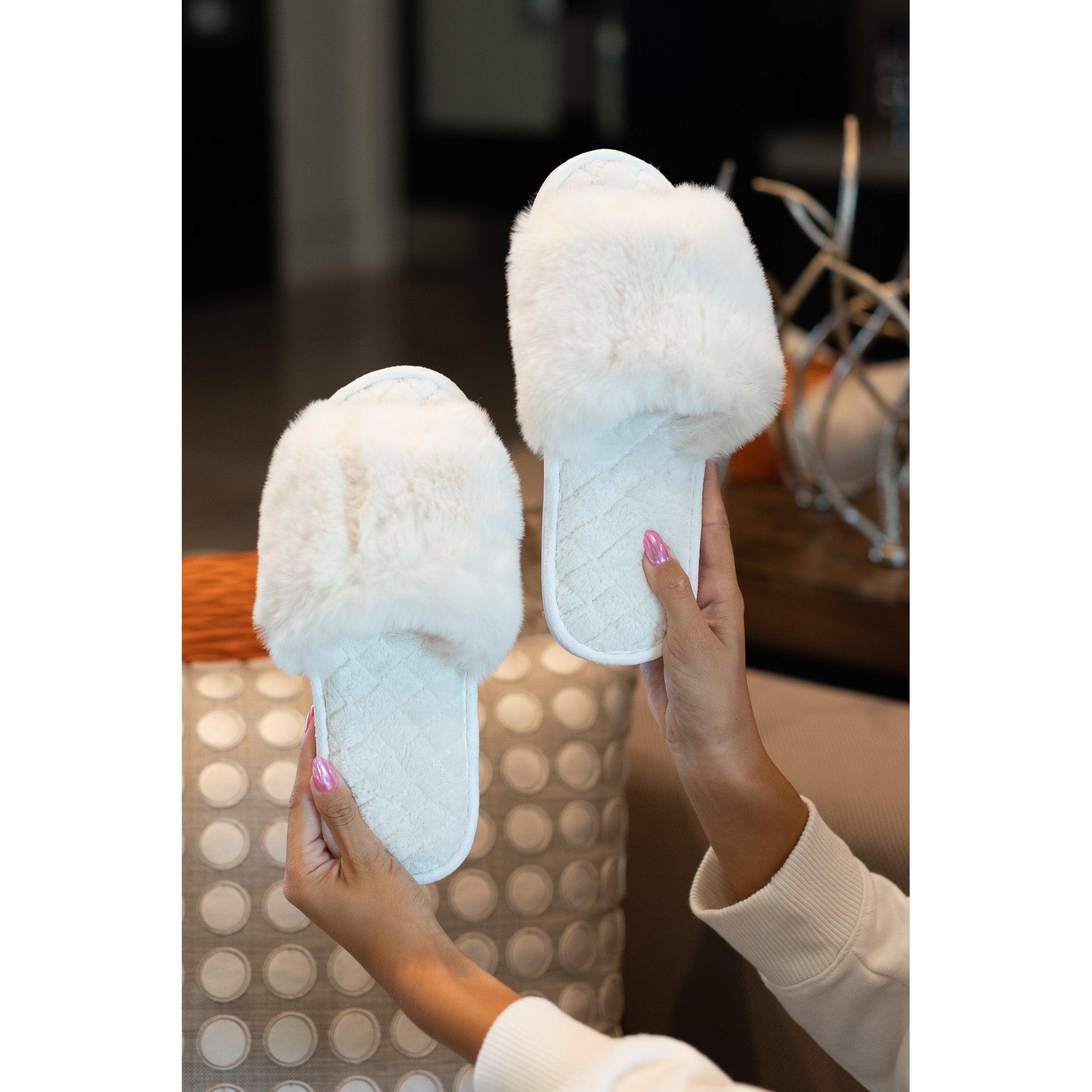 White plush online slippers