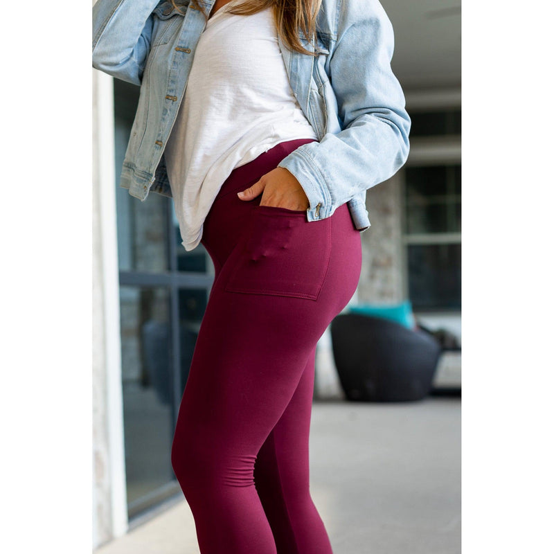 PreOrder | Maroon Full Length Leggings with Pocket  - Luxe Leggings by Julia Rose®