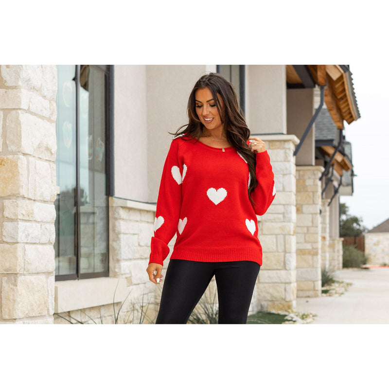 Ready to Ship | The Stephanie - Acrylic V Neck Heart Sweater