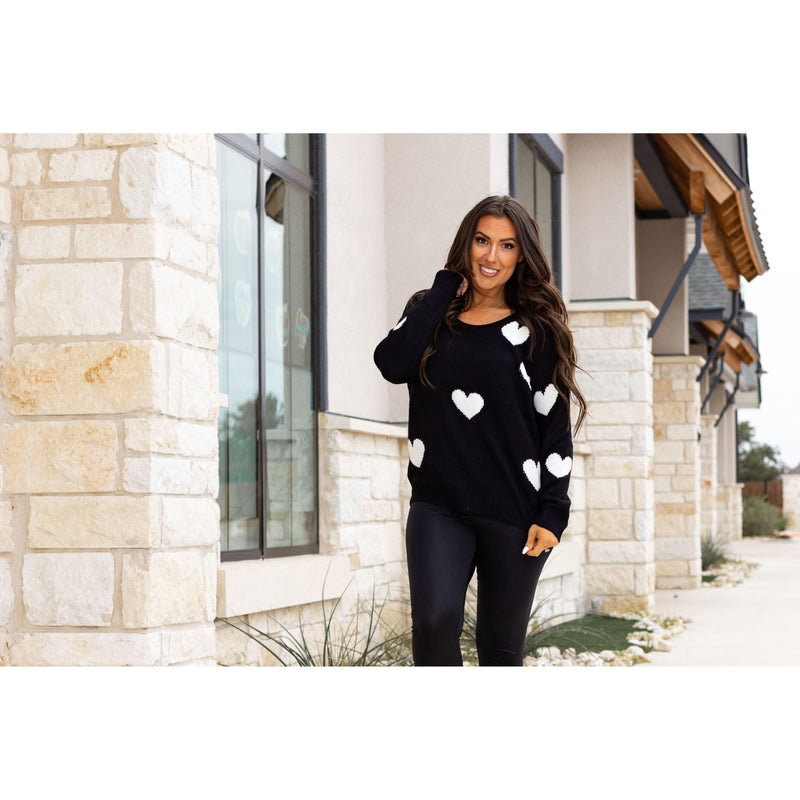 PreOrder | The Stephanie - Acrylic V Neck Heart Sweater