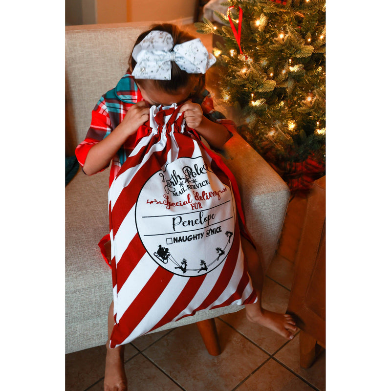 🎅 Ready to Ship  | Red and White Striped Santa Sacks