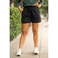 Ready to Ship | The Chrissy - Black Fleece Shorts with Pockets