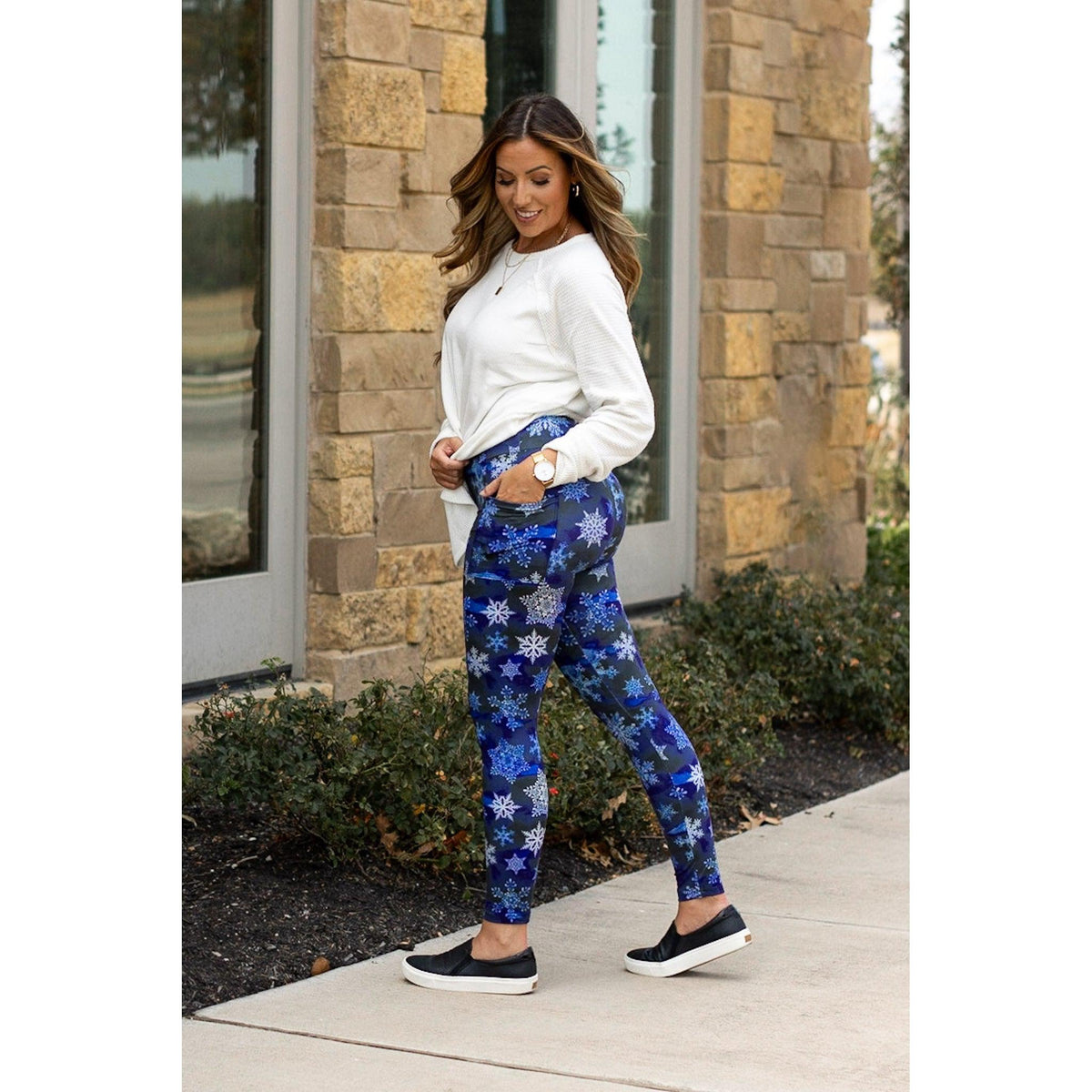 Ready to Ship |  Blue Snowflake Leggings