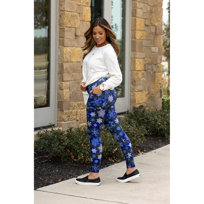 Ready to Ship |  Blue Snowflake Leggings