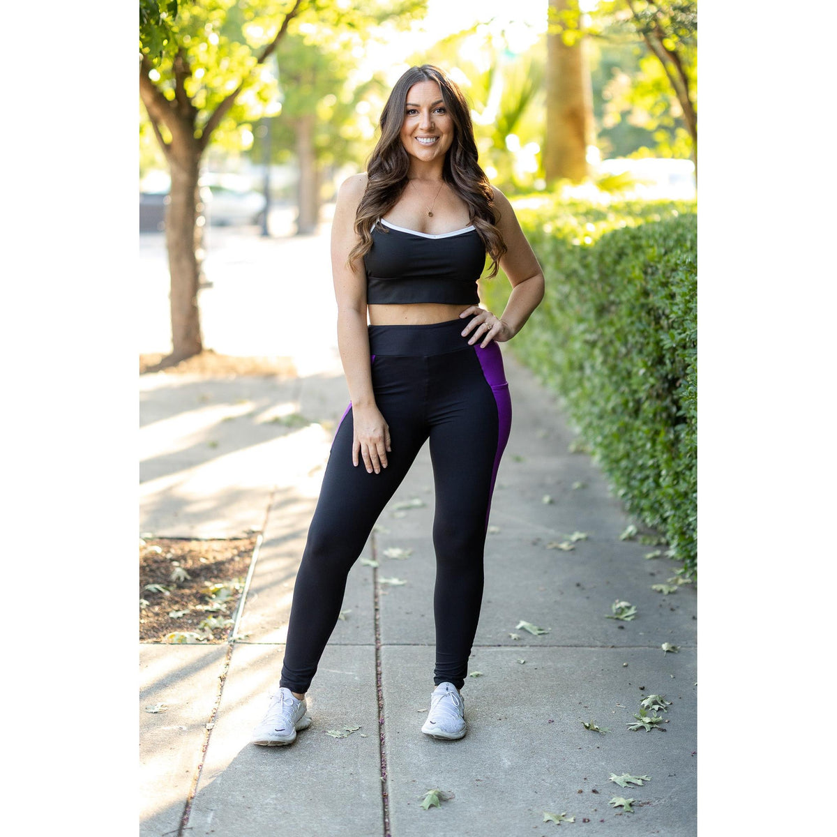 Ready to Ship | The Presley - Purple Panel Full Length Leggings - 2 PACK