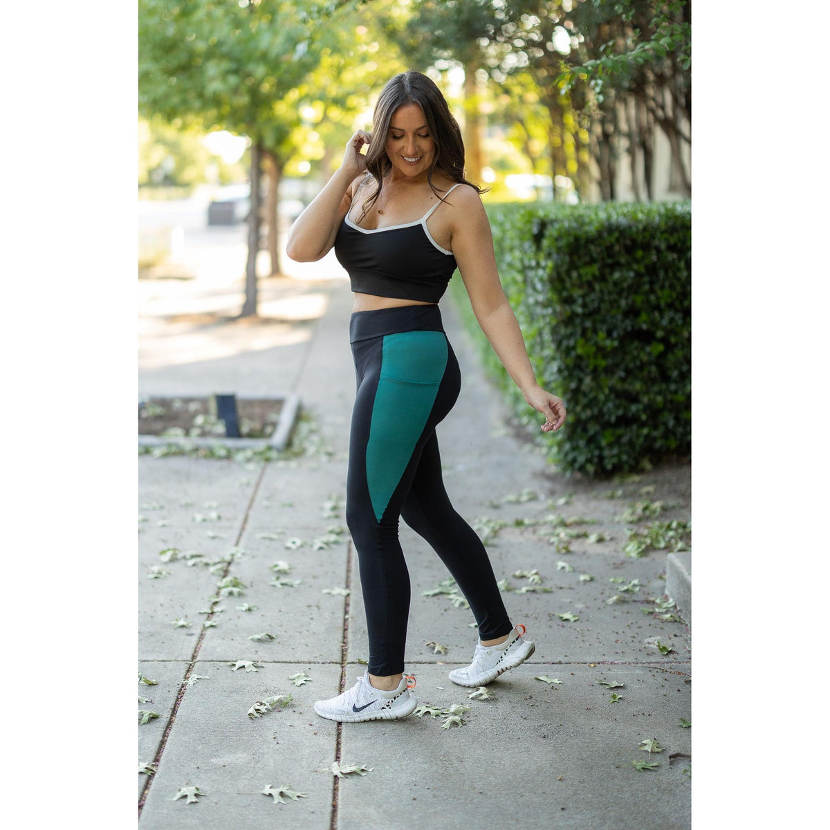 Ready to Ship | The Gracie- Green Panel Full Length Leggings - 2 PACK