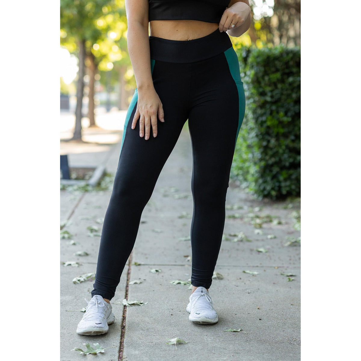Ready to Ship | The Gracie- Green Panel Full Length Leggings - 2 PACK