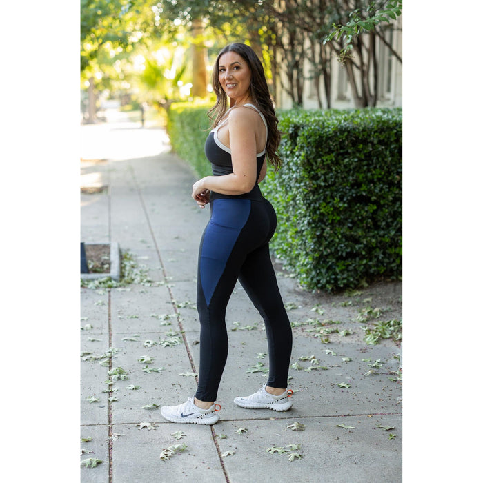 Ready to Ship | The Billie- Blue Panel Full Length Leggings - 2 PACK
