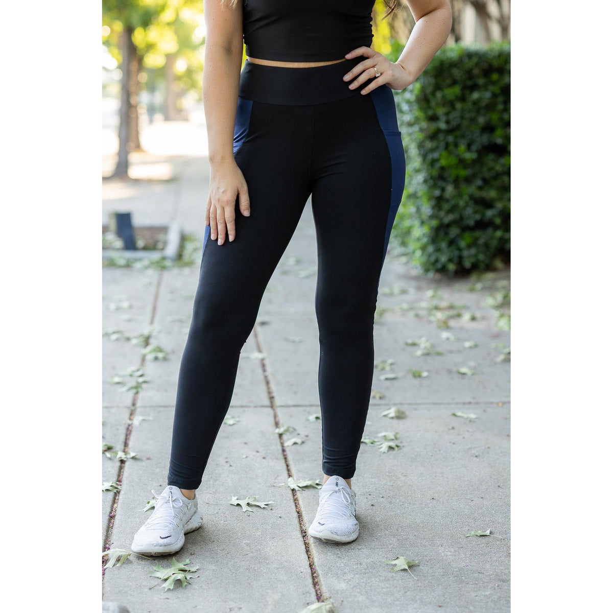 Ready to Ship | The Billie- Blue Panel Full Length Leggings - 2 PACK