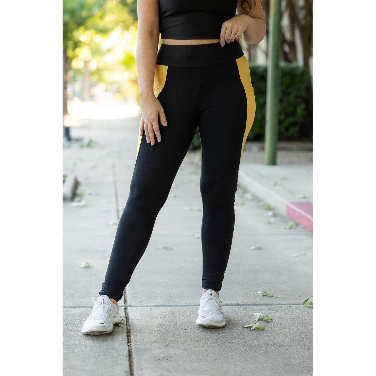 Ready to Ship | The Yasmine - Yellow Panel Full Length Leggings - 2 PACK