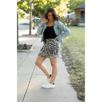 Julia Rose Zoe Zebra Print Jogger Skirt with pockets and waistband. Buttery soft zebra jogger skirt for women by Julia Rose.