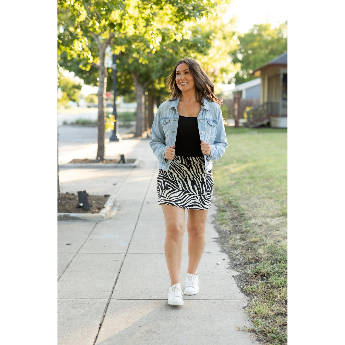Julia Rose Zoe Zebra Print Jogger Skirt with pockets and waistband. Buttery soft zebra jogger skirt for women by Julia Rose.