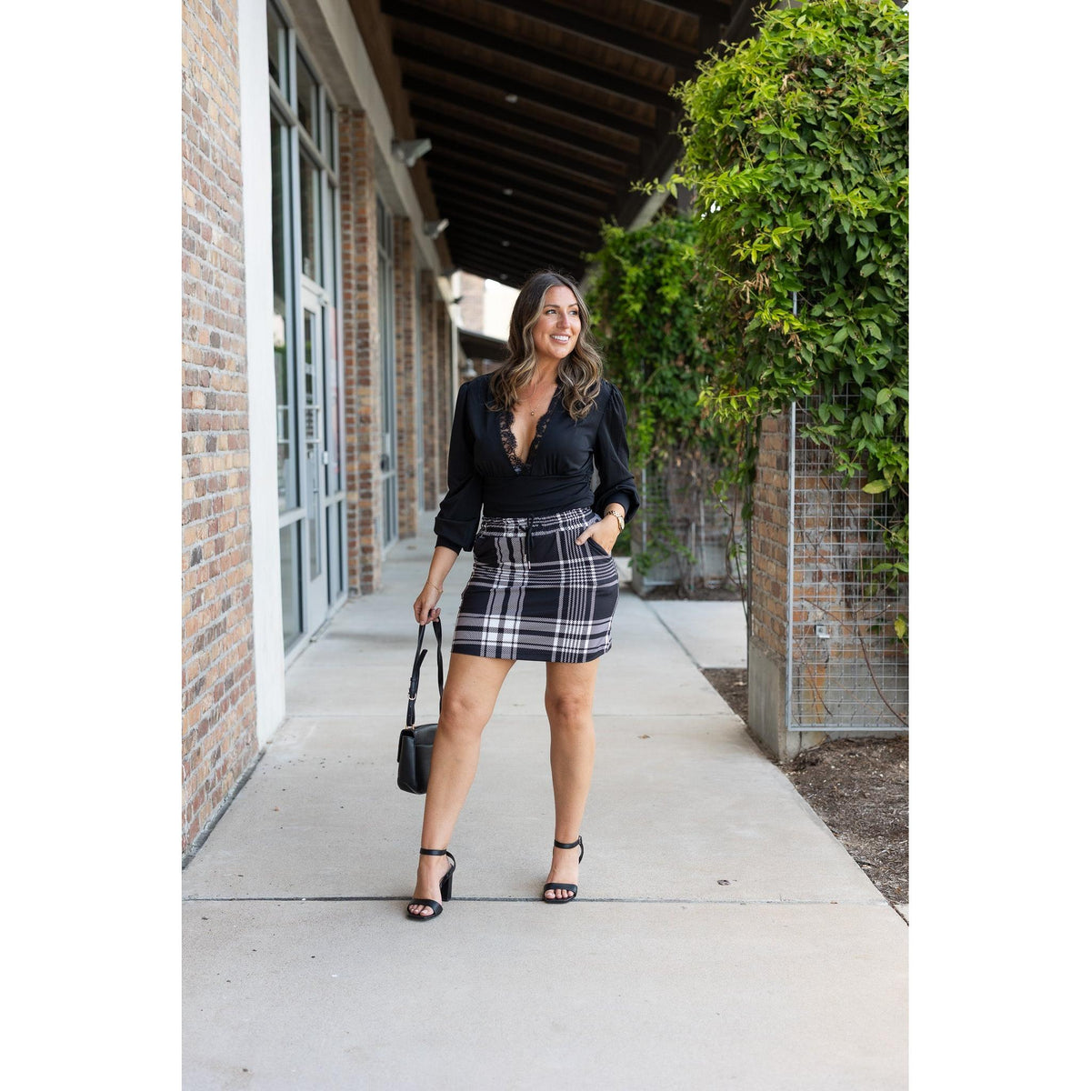 Ready to Ship  | The Amelia - Black And White Plaid Jogger Skirt - 2 PACK