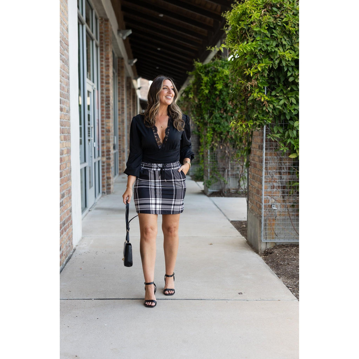 Ready to Ship  | The Amelia - Black And White Plaid Jogger Skirt - 2 PACK