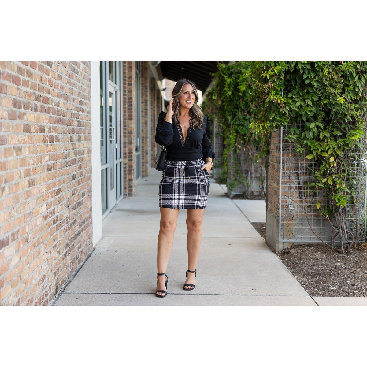 Ready to Ship  | The Amelia - Black And White Plaid Jogger Skirt - 2 PACK