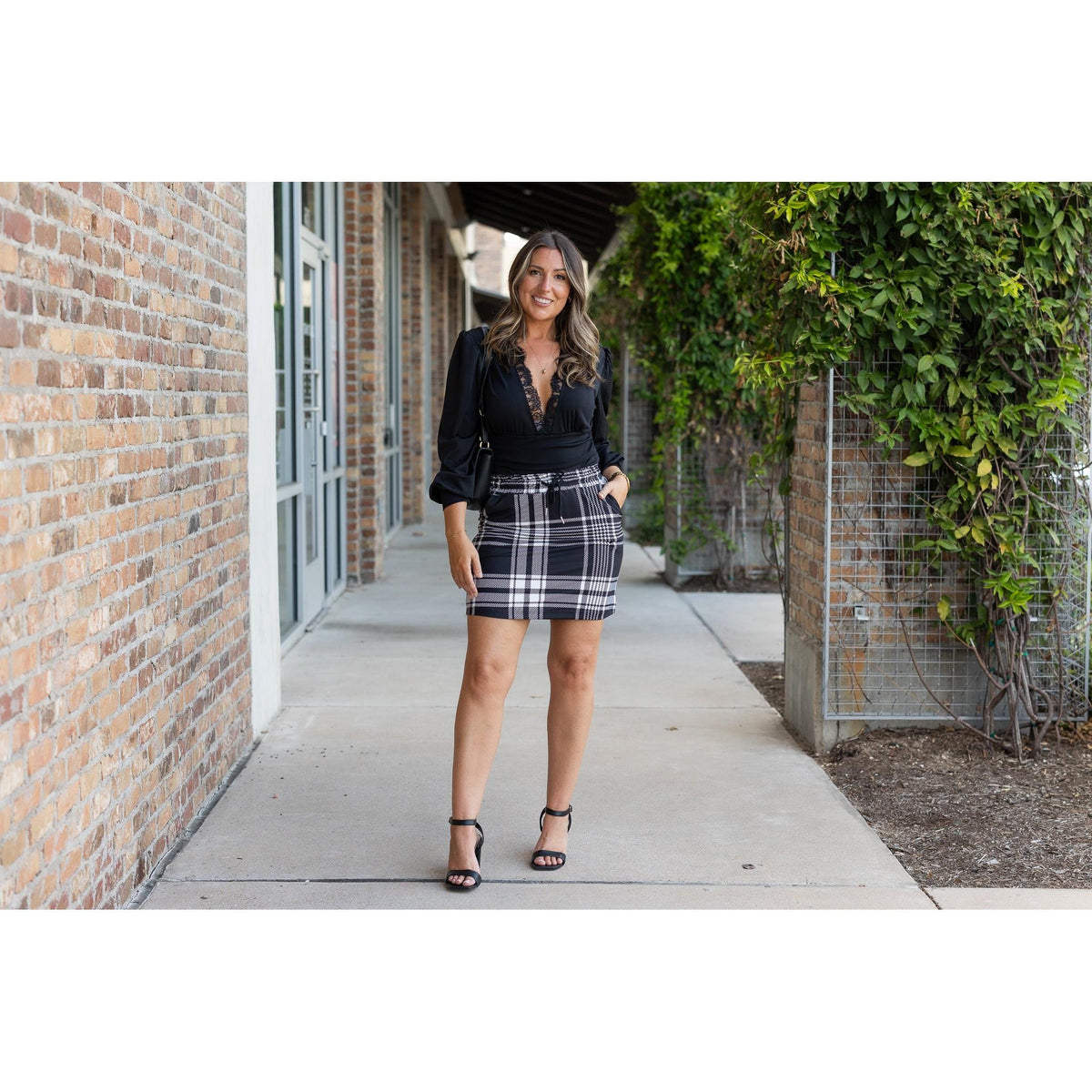 Ready to Ship  | The Amelia - Black And White Plaid Jogger Skirt - 2 PACK