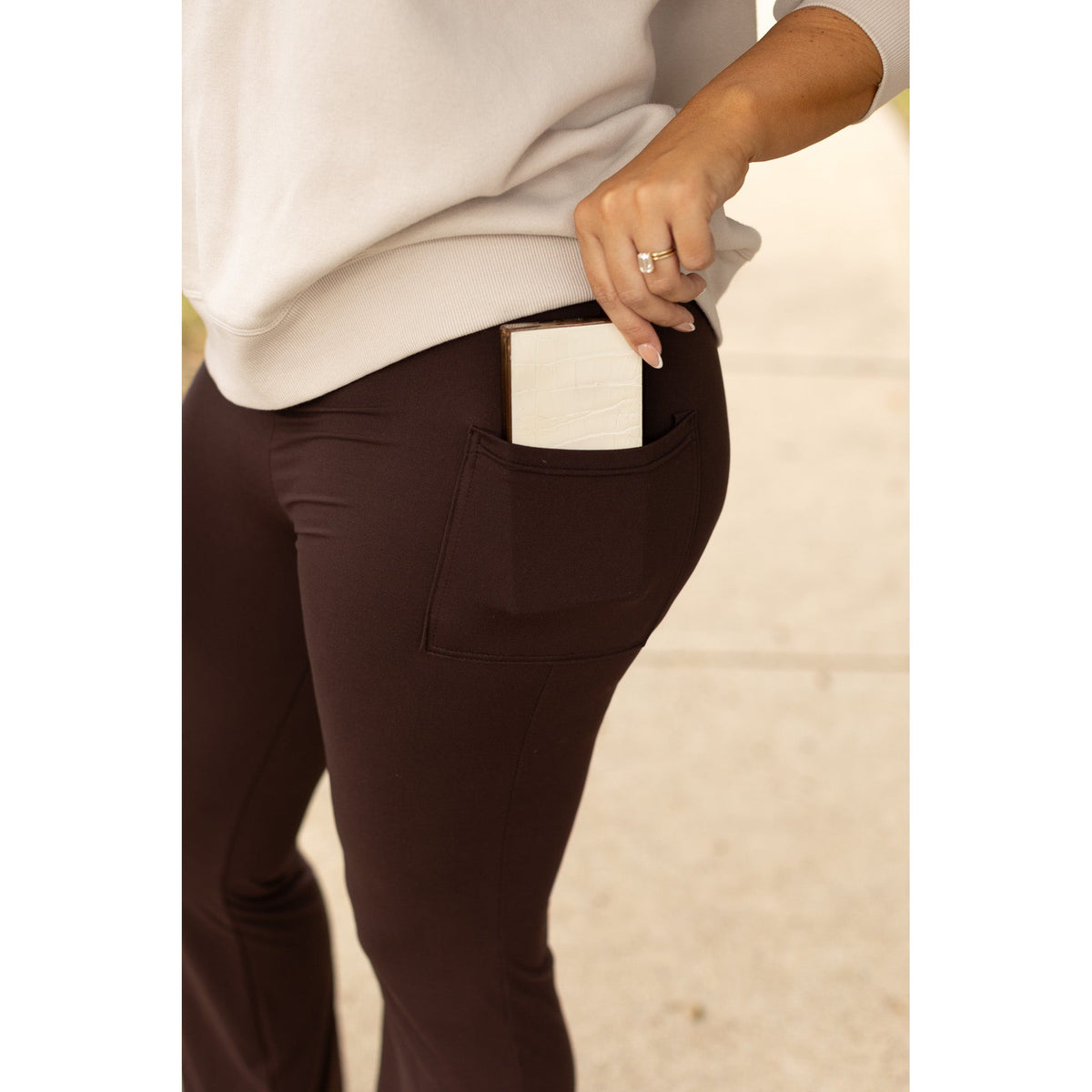 Ready to Ship | The Rhea - 30"  BROWN Bootcut Leggings with Pockets Round 2