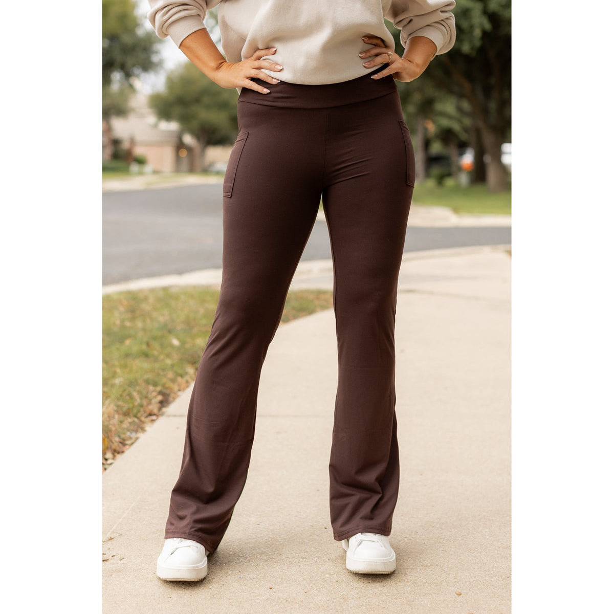 Ready to Ship | The Rhea - 30"  BROWN Bootcut Leggings with Pockets Round 2