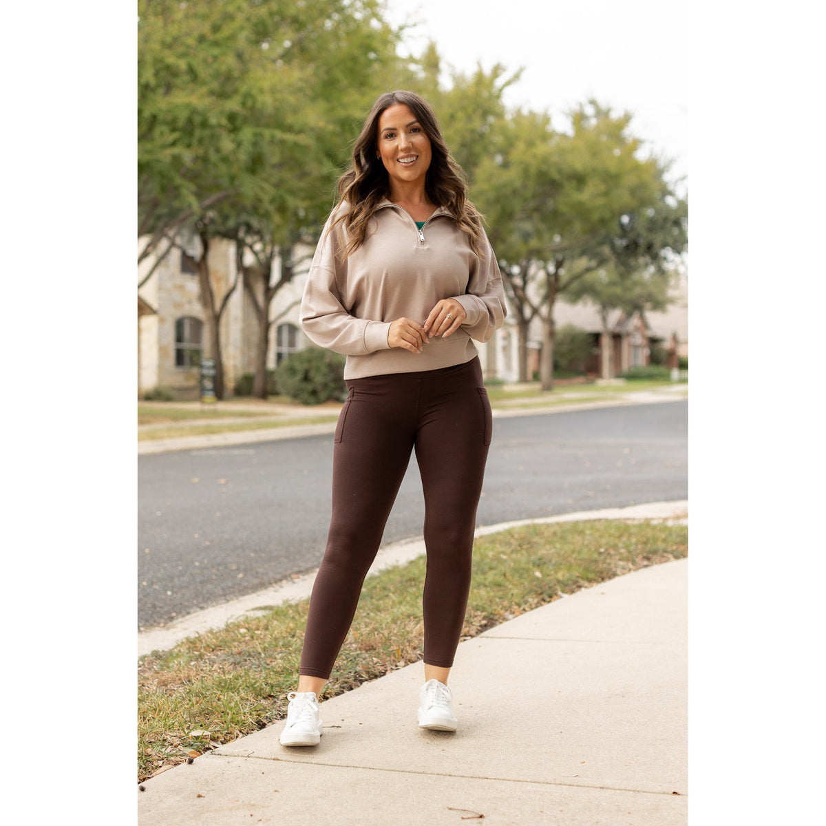 Ready to Ship| The Belle - Brown FLEECE Full Length Leggings with Pockets 2 Pack