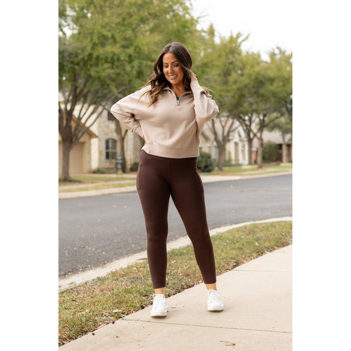Ready to Ship| The Belle - Brown FLEECE Full Length Leggings with Pockets 2 Pack