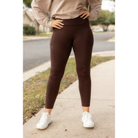 Ready to Ship| The Belle - Brown FLEECE Full Length Leggings with Pockets 2 Pack