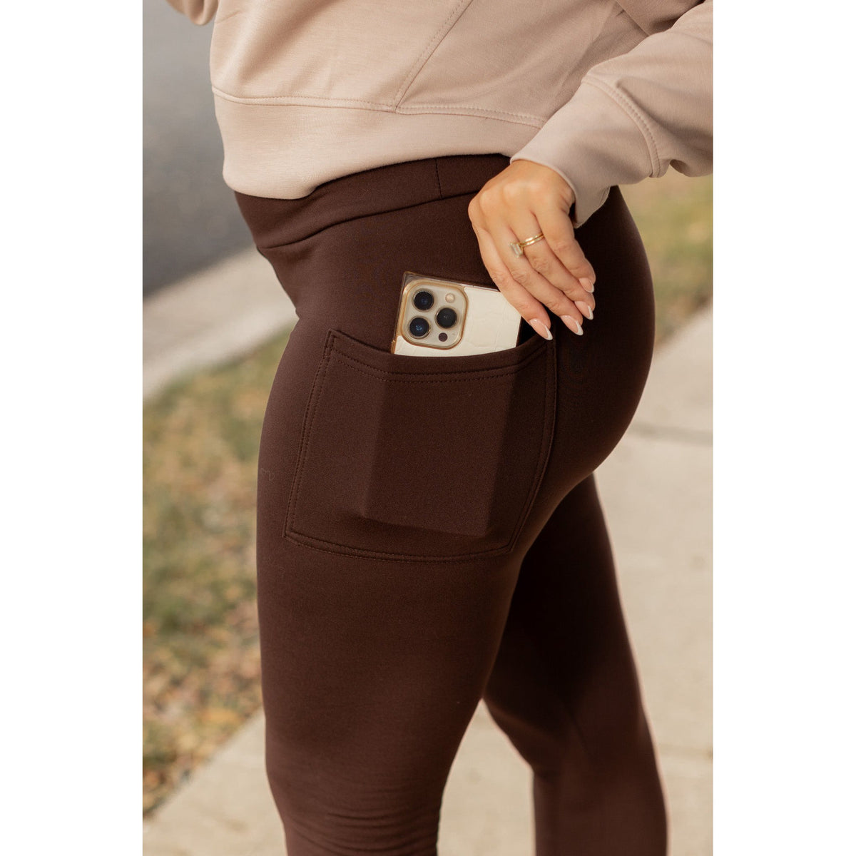 Ready to Ship| The Belle - Brown FLEECE Full Length Leggings with Pockets 2 Pack