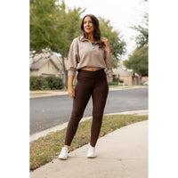 Ready to Ship | The Becca - BROWN Crossover Full Length Leggings with Pockets - 2 PACK